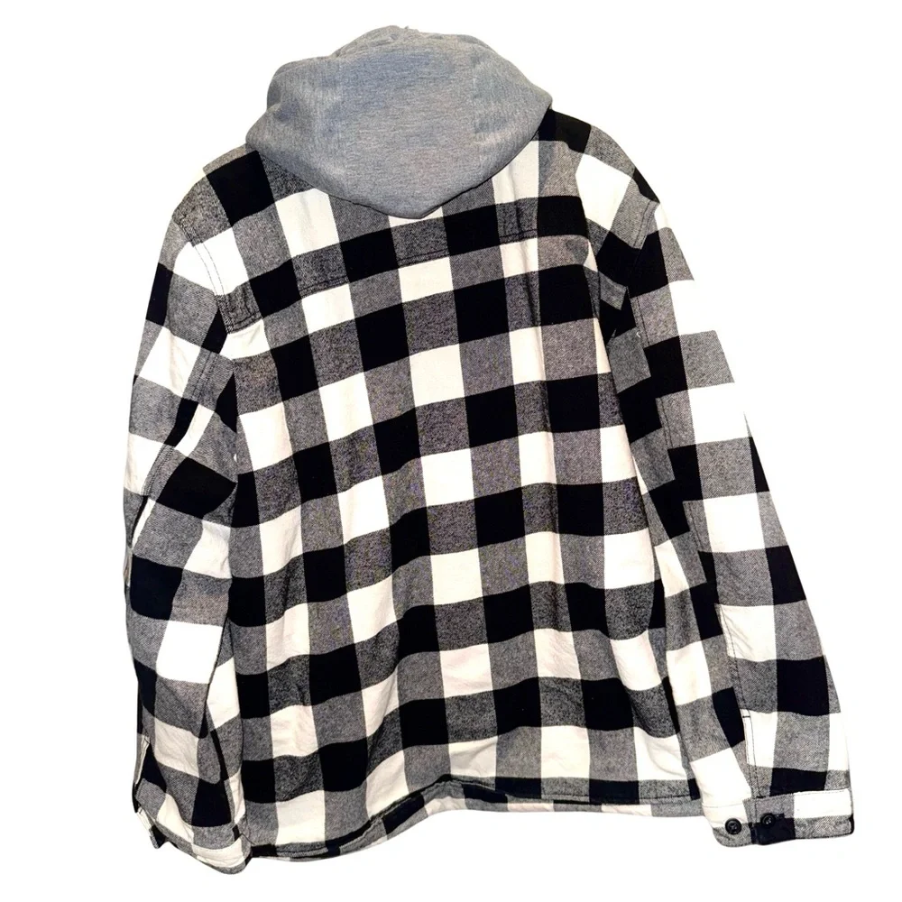 Levi's Black and White Plaid Hooded Flannel Jacket - Picture 2 of 8
